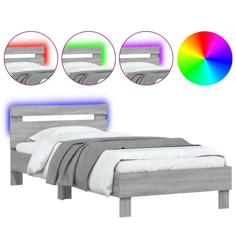 vidaXL Bettgestell mit Kopfteil, LED-Leuchten und USB-Ladeport, Grau Sonoma Eiche, B/T/H: 100 x 200 cm - Bild 2