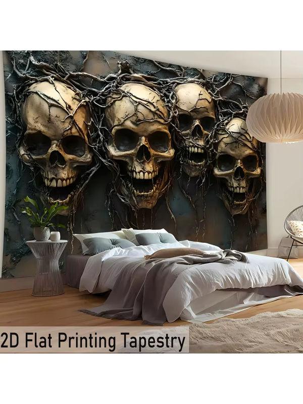 VIKAMA Wandteppich mit Totenkopf und Totenranken im Vintage-Stil mit 3D-Design als Wandbehang für dein Wohnzimmer oder Schlafzimmer - Bild 6