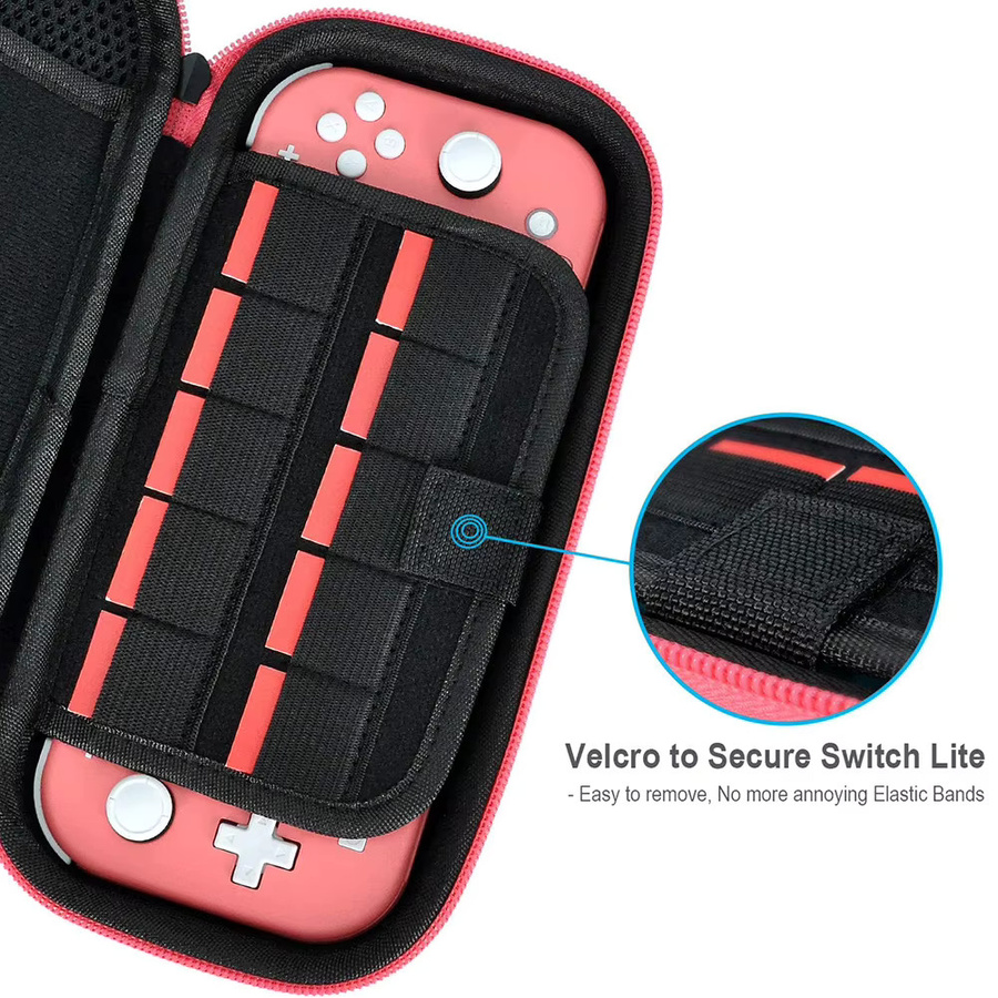 APWIKOGER Aufbewahrungstasche für Nintendo Switch Lite aus Nylon und EVA, harte Schutztasche mit doppeltem Fach, kratzfest und staubdicht, Farbe: Rot oder Pink - Bild 4