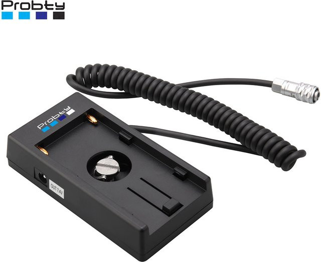 Probty Akku-Halterungsplatte für Sony NP-F970 Akkus mit Spiralkabel zur 12V Stromversorgung für Blackmagic Pocket Cinema Camera BMPCC 4K 6K 6K Pro in Schwarz - Bild 1