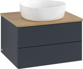 V&B Waschtischunterschrank Antao mit Frontstruktur in Eiche Honigbraun lackiert, B/T/H: 60 x 36 x 50 cm - Bild 1