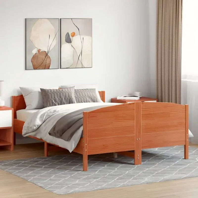 Vidaxl Massivholzbett aus Kiefer im Landhausstil, Braun, B/T/H: 120 x 200 cm - Bild 1