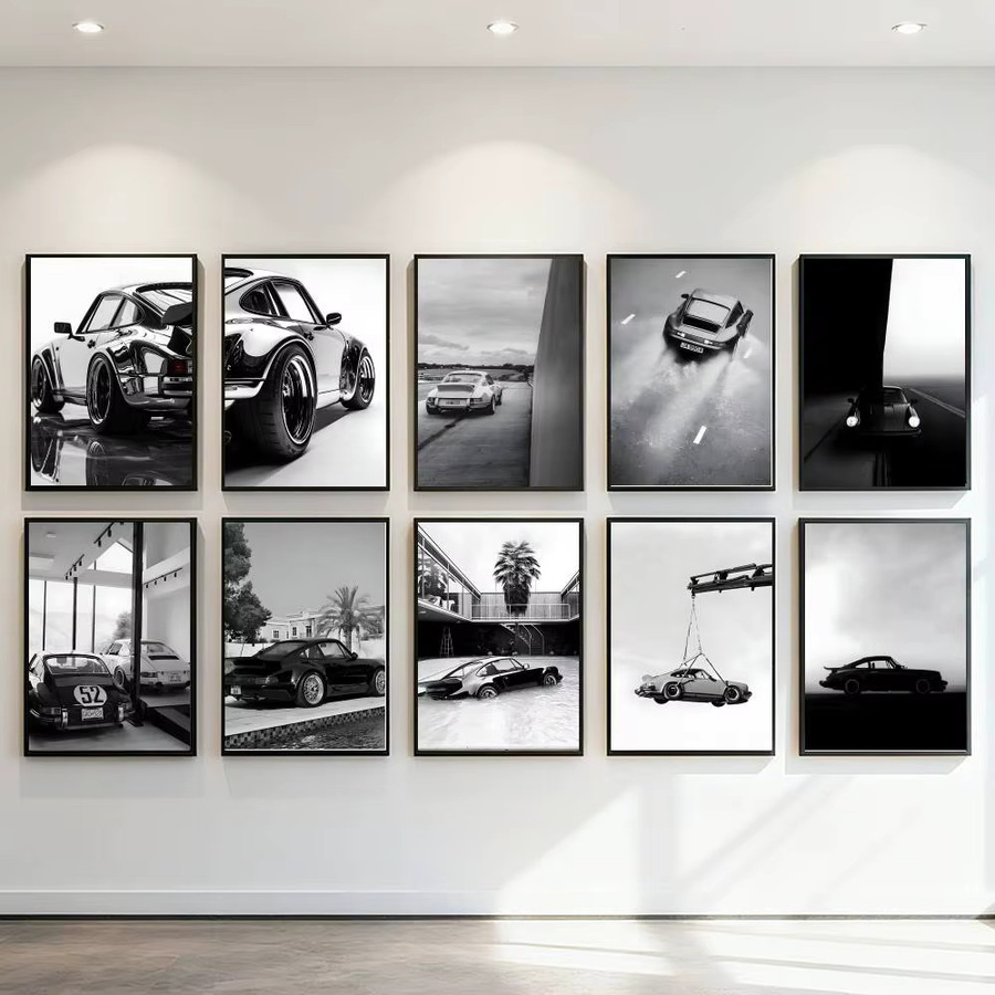 Kayou Vintage Sportwagen Poster Kunstdruck im Anime-Stil Schwarz-Weiß aus Papier - Bild 2