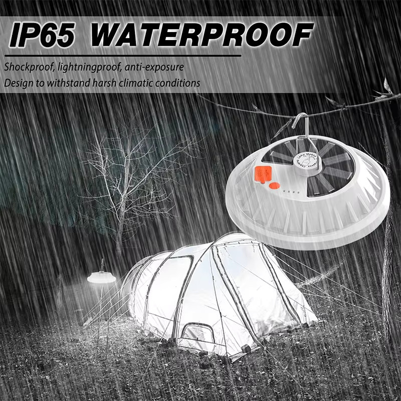 XIWANGFIRE Solar Campinglaterne mit 120 LEDs, tragbares LED-Licht mit Fernbedienung, Powerbank-Funktion und Haken in Weiß - Bild 5