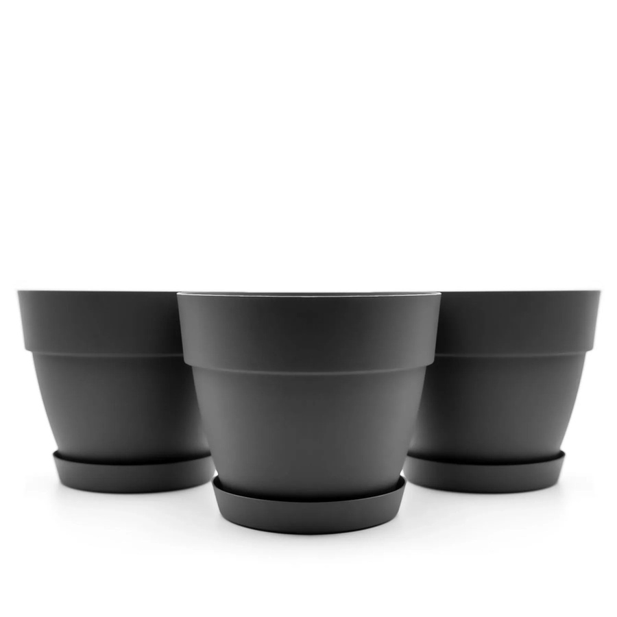 BigDean Blumentopf mit Untersetzer Set 3 Stück, rund, Anthrazit, Durchmesser: 35 cm - Bild 2