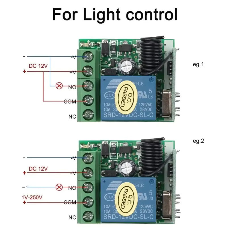 VIKEFON RF EV1527 Lerncode Sender 433 MHz Universal Wireless Fernbedienung Schalter mit DC 12 V 1CH Relais Empfänger Modul in Weiß - Bild 5