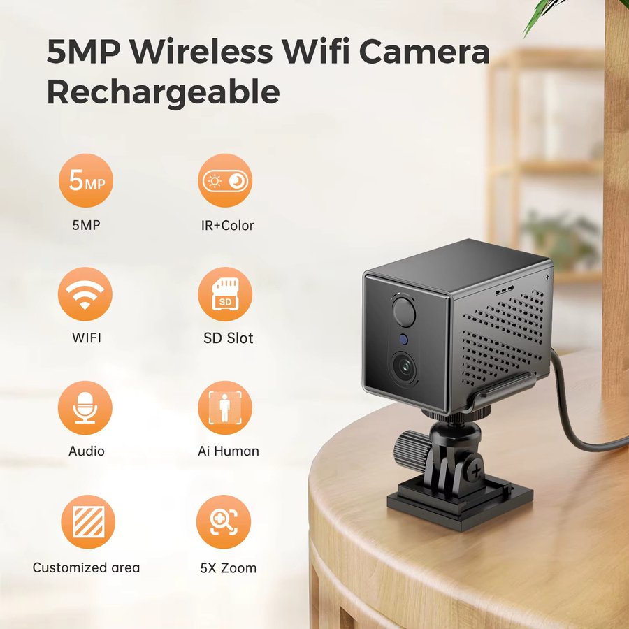 BESDER O-Kam pro 5MP Mini-WLAN-IP-Kamera in Schwarz mit 2400 mAh Akku, Personenerkennung und 5-fachem Zoom für die Innenraumüberwachung - Bild 2