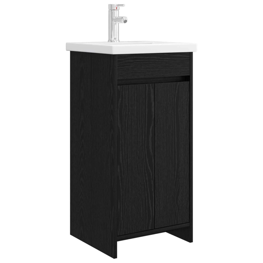vidaXL Badezimmerschrank mit Waschbecken in Schwarzer Eiche, modern und freistehend, B/T/H: 84,5 x 40,0 x 89,0 cm - Bild 2