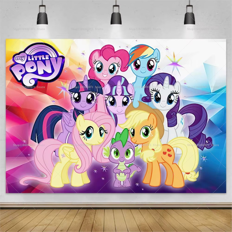 Regenbogen-Einhorn und kleines Pony Party-Hintergrund für Mädchen, buntes Banner für Babypartys und Studio-Fotografie, B/H: 150 x 100 cm - Bild 1