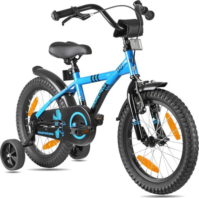 PROMETHEUS BIKES Kinderfahrrad 16 Zoll mit Stützrädern und Rücktrittbremse Blau - Bild 1