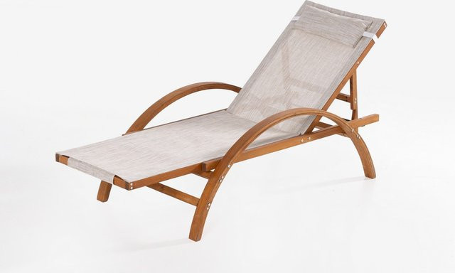 GreenYard Gartenliege aus Lärche mit beige Textilene-Bezug, B/T/H: 190 x 76,5 x 50 cm - Bild 1