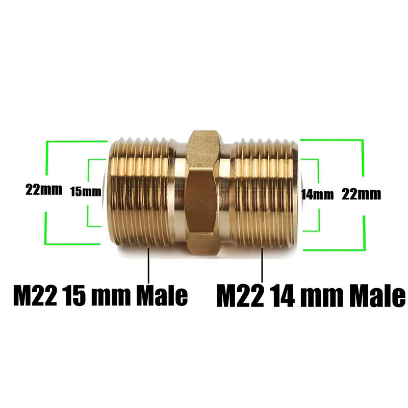 Kaikarai Hochdruckreiniger-Adapter-Set aus Messing in Gold mit M22-14 mm Außengewinde und drehbarer Schlauchverbindung - Bild 2