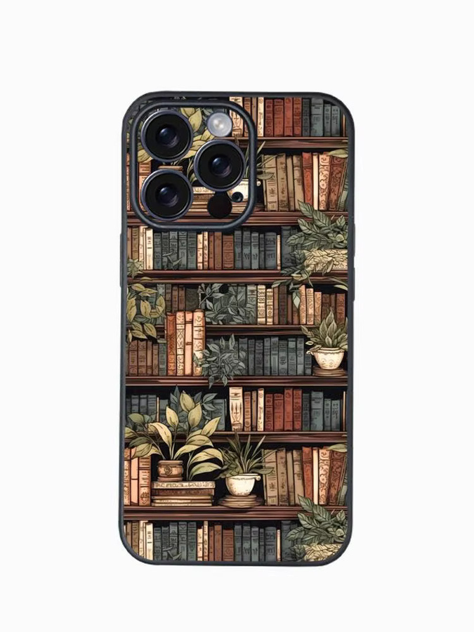 Apple iPhone 11-16 Handyhülle Vintage Bücherregal und Kätzchen Design in Schwarz und Multicolour aus Frosted TPU mit UV-Lackierung - Bild 4