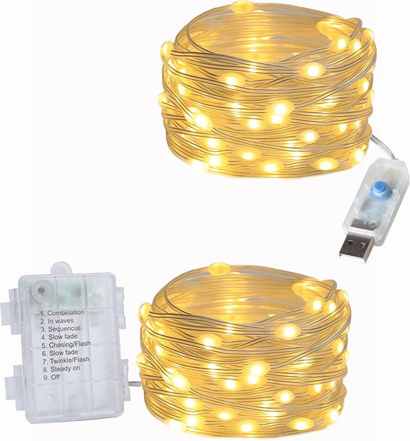 Topdii LED Lichterkette mit Lederfaden in Warmweiß für Weihnachten, Party und Outdoor-Dekoration mit USB- und Batteriebetrieb - Bild 1