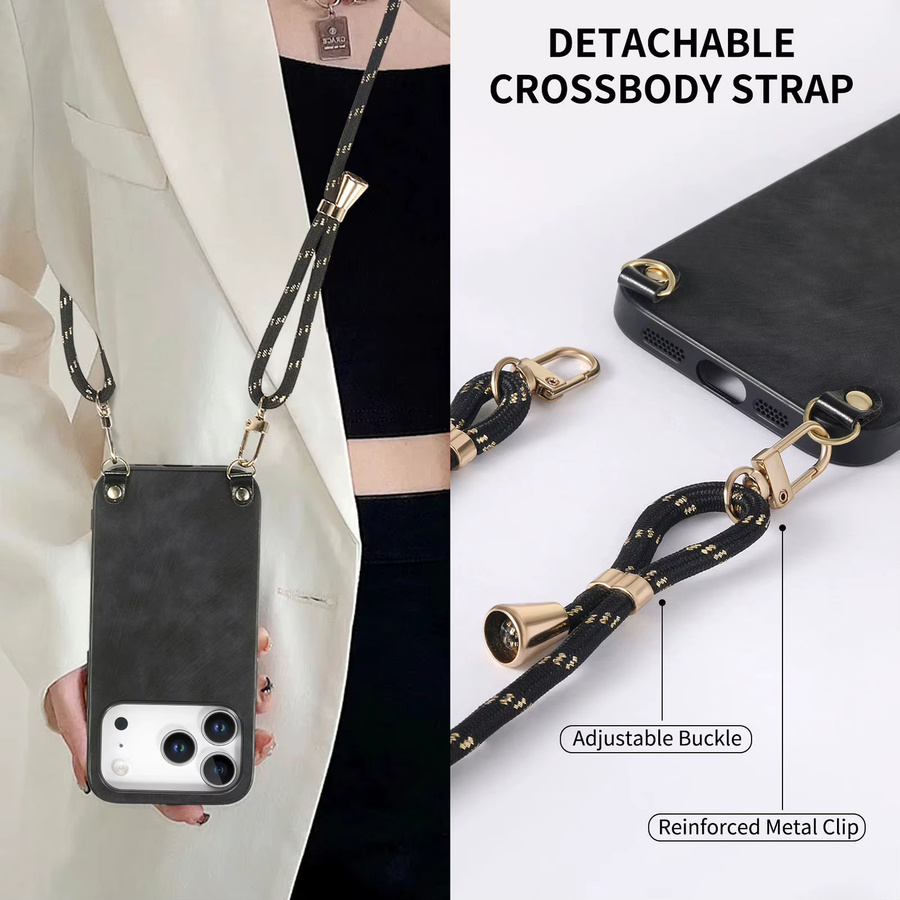 Retro Crossbody Handyhülle mit verstellbarem Lanyard-Gurt für iPhone 17 Pro Max, 16, 16E Air und 15 Plus in Purple - Bild 4