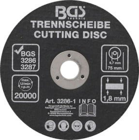 BGS Trennscheibe für Metall, Schwarz, Durchmesser: 75 mm, Dicke: 1,8 mm, Bohrung: 9,7 mm - Bild 1