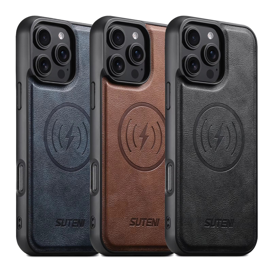 SUTENI Frosted Feel Kunstleder Magnet Wireless Charging Handyhülle für iPhone 17 Pro Max 16 Plus 15 Pro 14 13 12 in Schwarz - Bild 5