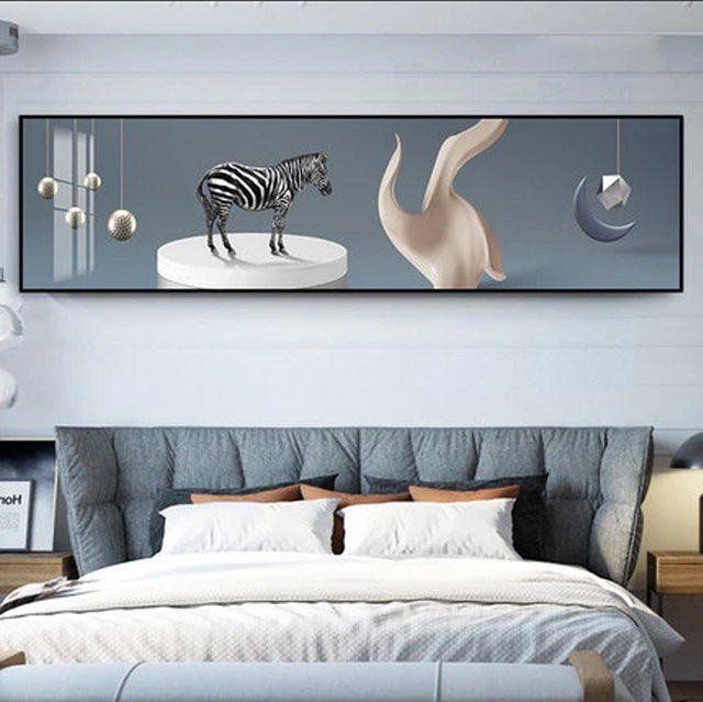TPFLiving XXL Riesen Luxus Poster Leinwand mit abstrakten Linien und Formen in Weiß, Blau, Grau, Silber und Gold, Modell TPFL-LW-301-ME, Breite: 120 cm, Höhe: 30 cm - Bild 1