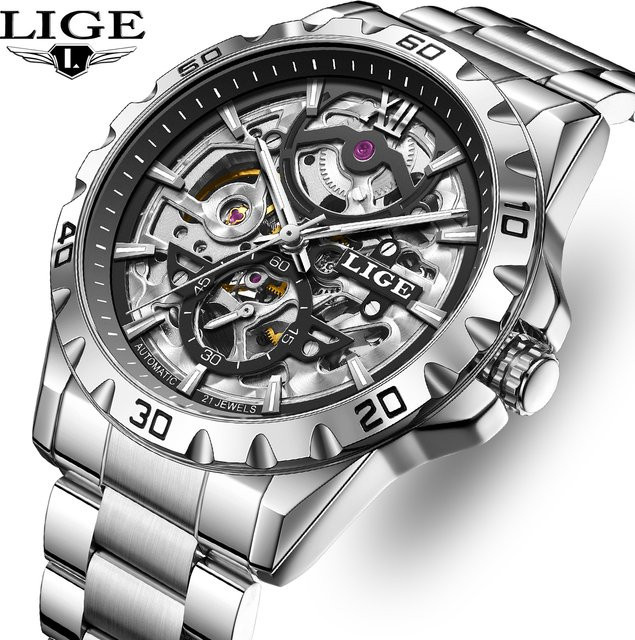 LIGE Ringuhr, Automatik, Edelstahl, Schwarz, Herren - Bild 1