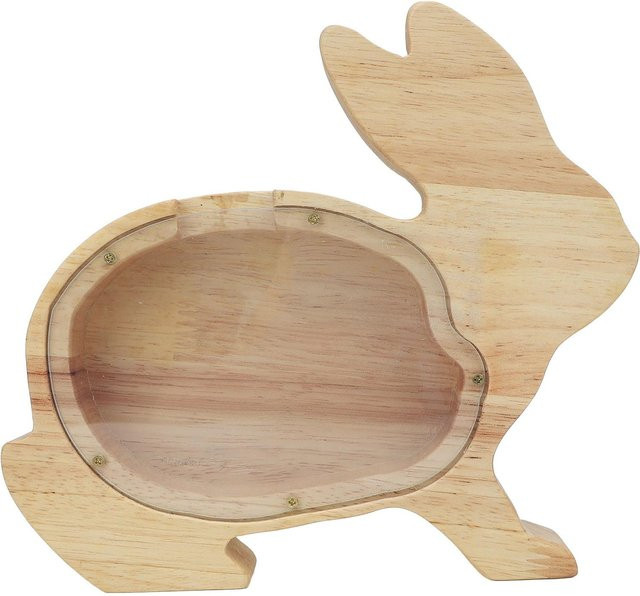 CosyHome Tier Spardose Hase aus Holz und Kunststoff in Braun und Transparent - Bild 1