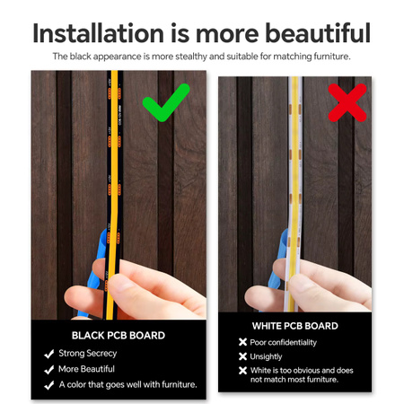 Gyarfas COB LED Lichtleiste Schwarz mit selbstklebender FCOB Technologie und Touch-Dimmer für akustische Wandpaneele aus Walnuss-Holz