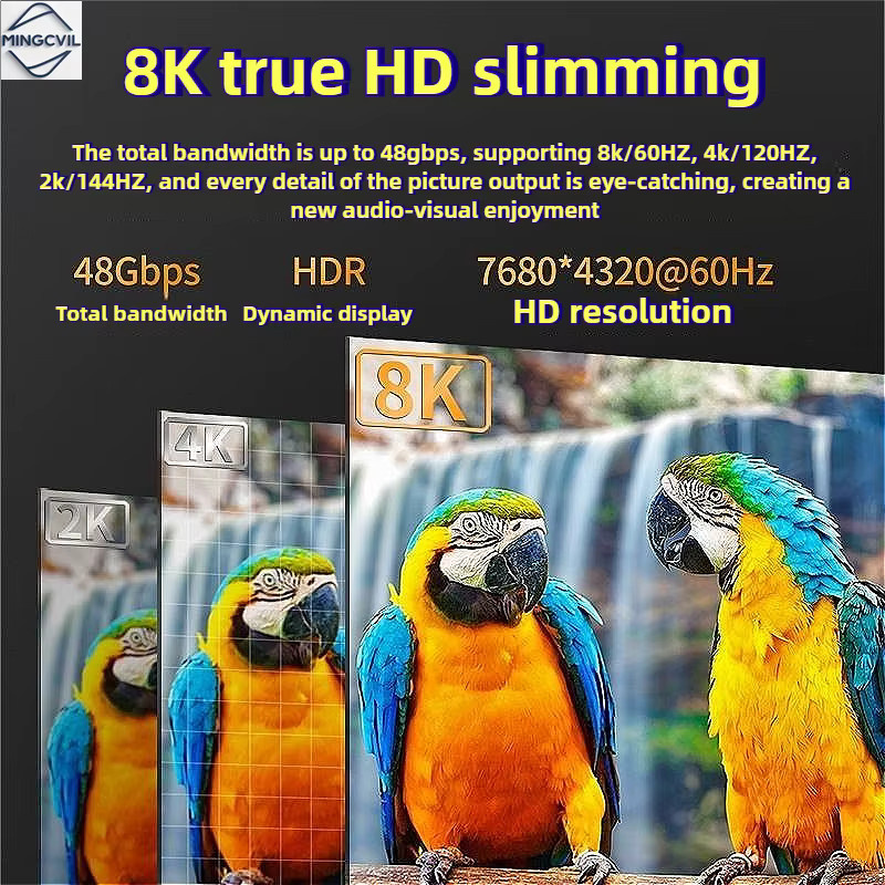 MINGCVIL HDMI 2.1 Kabel mit 48Gbps für 8K 60Hz und 4K 120Hz, HDR und 3D-Video für HDTV und PC - Bild 2