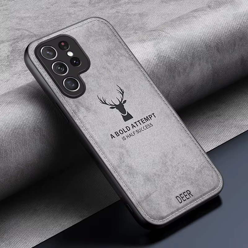 Stoßfeste Handyhülle aus Hirschkopf-Stoff und Leder für Samsung Galaxy S25 S24 S23 S22 S21 Ultra Plus FE A56 A55 A16 5G in Schwarz - Bild 4