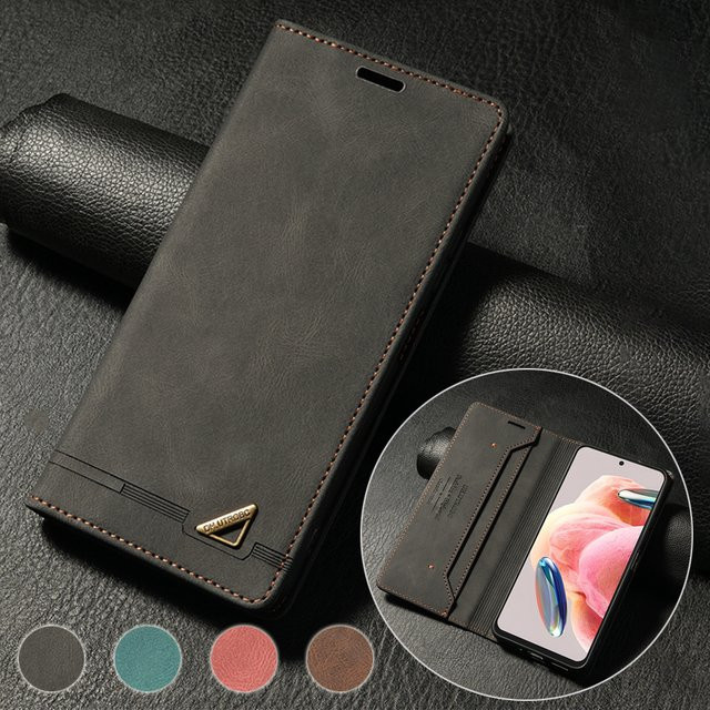 Lederne Brieftasche-Schutzhülle mit Anti-Diebstahl-Funktion und magnetischem Flip-Cover für Xiaomi Redmi Poco Modelle in Schwarz oder Rot - Bild 1