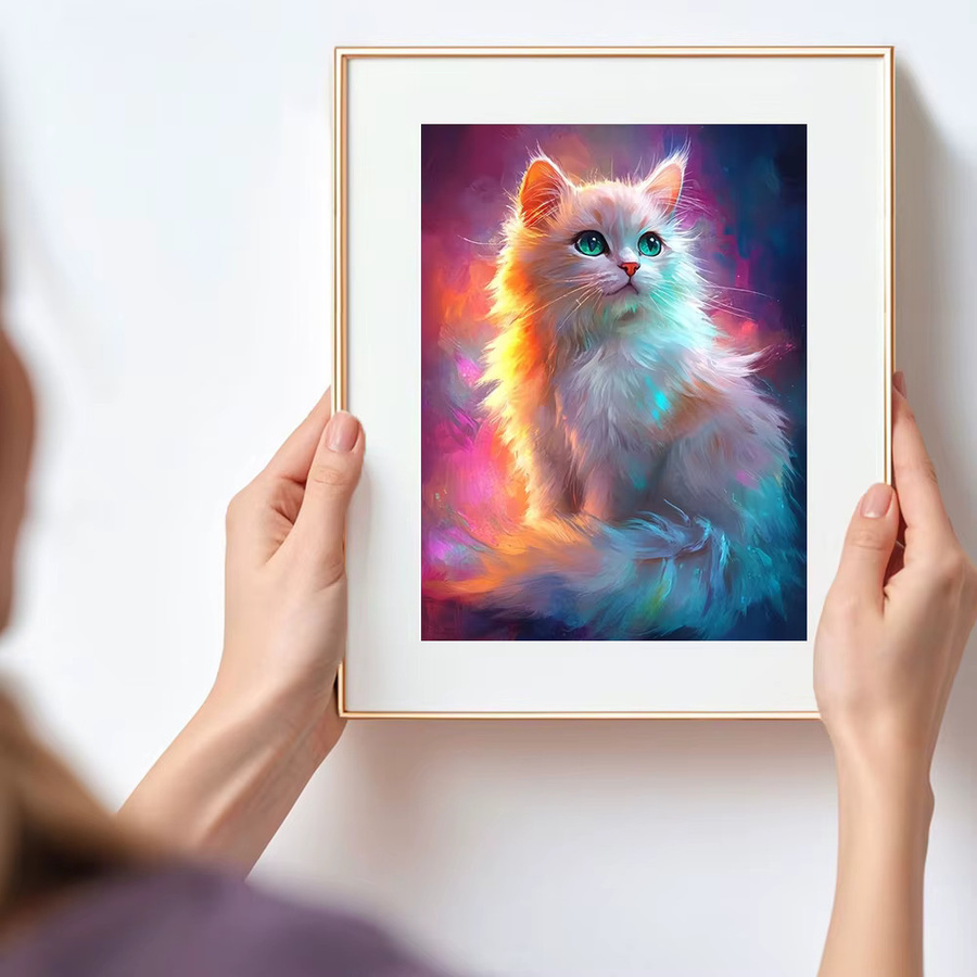 Huacan Diamantgemälde Katze als Mosaik-Tierkunst in Mehrfarbig mit runden Strasssteinen - Bild 3