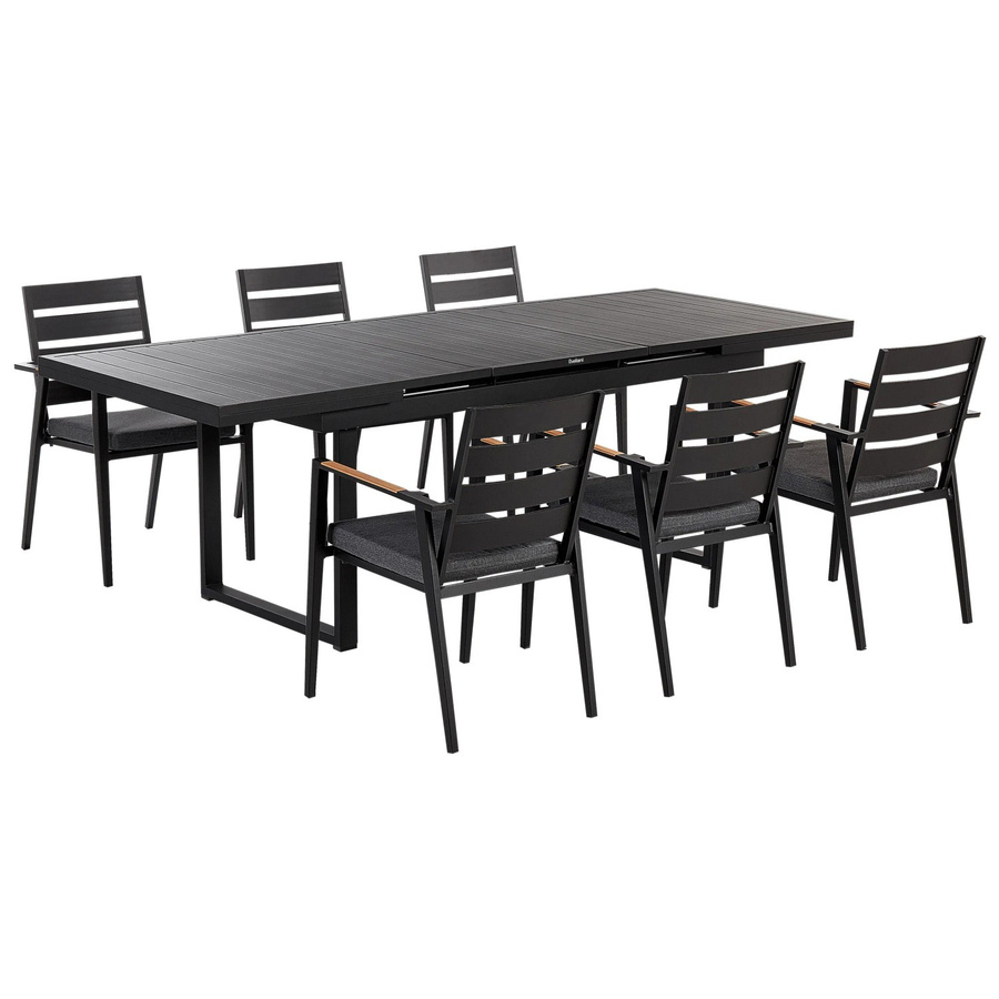 Beliani Gartentisch Set VALCANETTO/TAVIANO in Schwarz und Grau mit hellem Holzfarbton, B/T/H: 240 x 90 x 86 cm - Bild 2