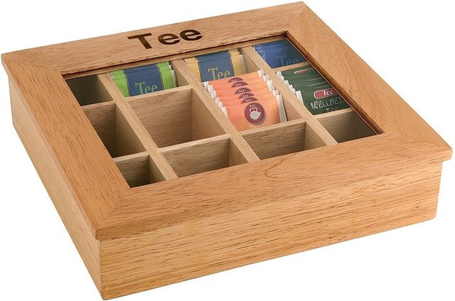 APS Teebox aus Holz in Braun mit Fächern, B/T/H: 31 x 28 x 9 cm - Bild 1