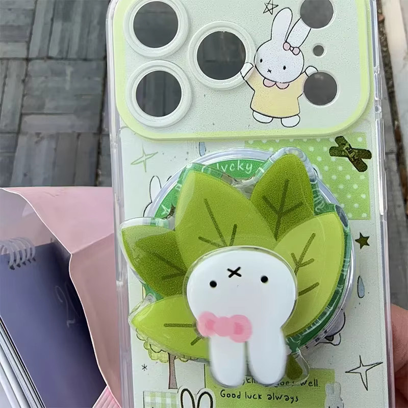 Miffy Handyhülle mit magnetischem Halter für iPhone 17 16 15 14 in Multicolour, sturzsicheres Cartoon Design mit Hase und Blatt - Bild 3