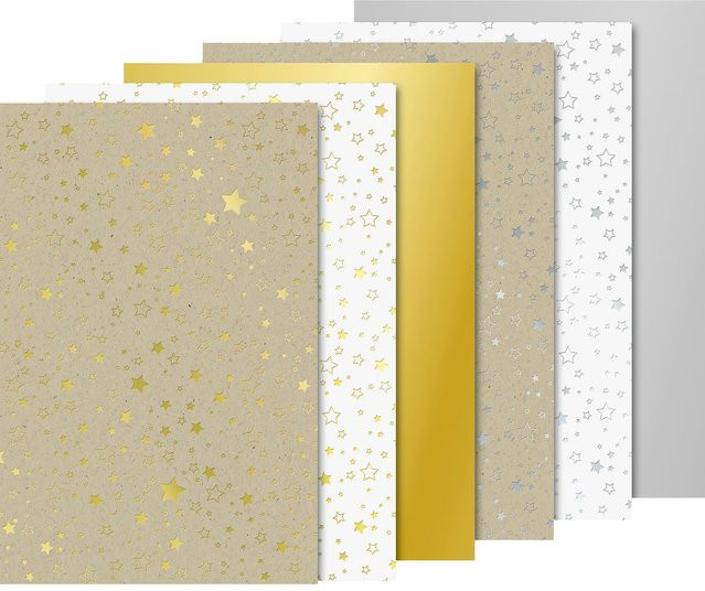 Heyda Bastelkarton Sterne in Gold und Silber, glänzend, A4, 220 g/m² - Bild 1