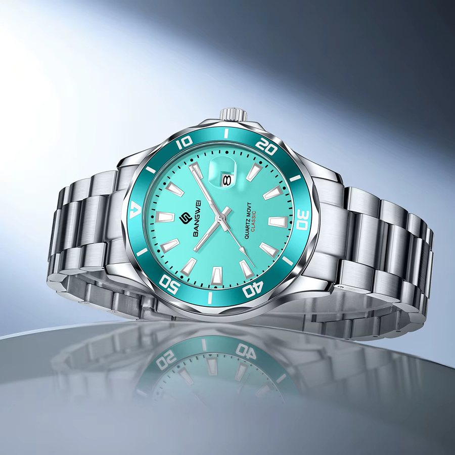 BANGWEI Armbanduhr Quarz, Edelstahl, Silber, Silikon, Herren - Bild 2