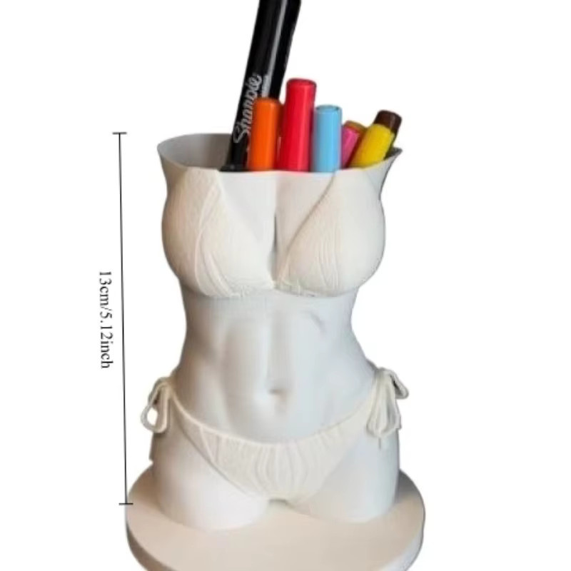 DIY 3D Relief Badeanzug-Figur Stifthalter in Weiß als minimalistischer Schreibtisch-Organizer aus Kunststoff - Bild 5