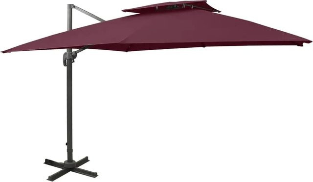 DELUKE Ampelschirm LOTI Rechteckig Rot mit UV-Schutz und Kurbelsystem, Breite: 300 cm, Höhe: 258 cm - Bild 1