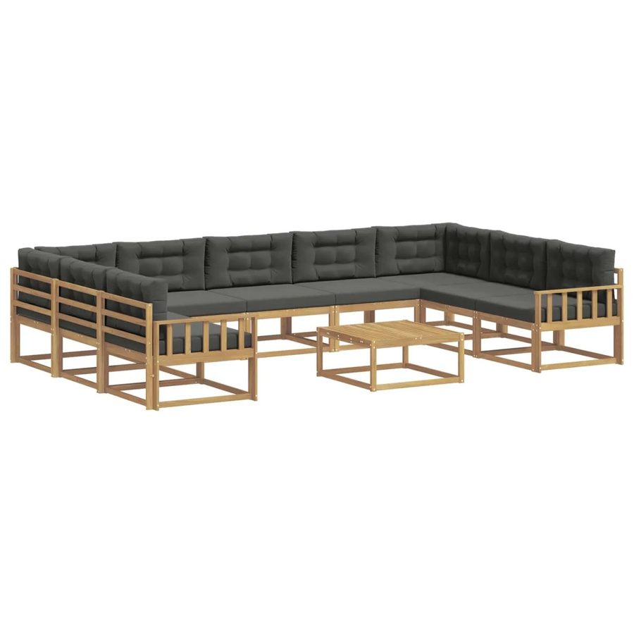 vidaXL Outdoor-Sofagarnitur in L-Form aus Akazienholz mit 10 Kissen in Anthrazit und Weiß - Bild 2