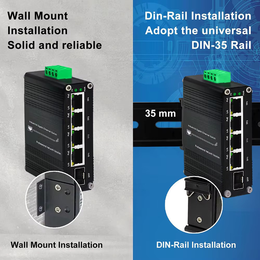 Fanakm Industrieller 4-Port Gigabit Solar PoE Switch in Schwarz mit SFP Uplink und IEEE 802.3af/at@120W Unterstützung - Bild 3
