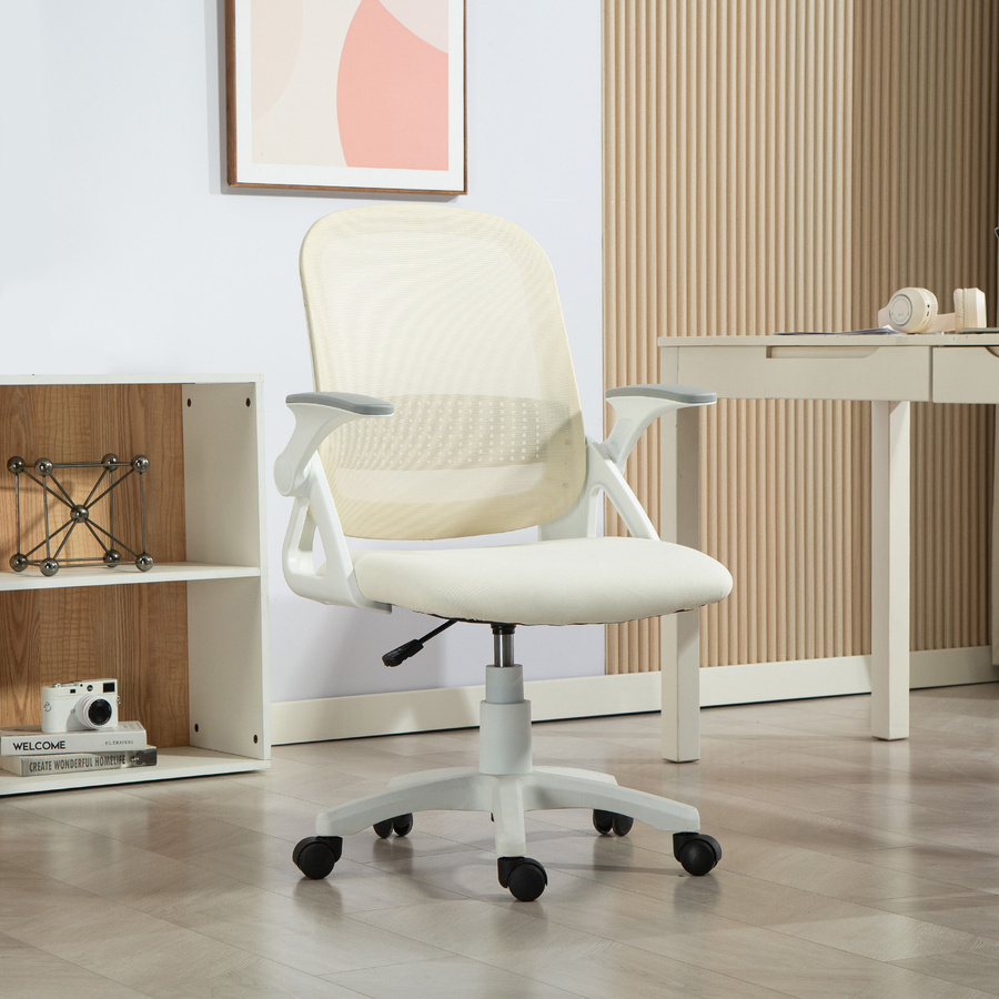 HOMCOM Ergonomischer Bürostuhl in Weiß mit aufklappbaren Armlehnen, Lendenwirbelstütze und Wippfunktion für dein Homeoffice - Bild 2