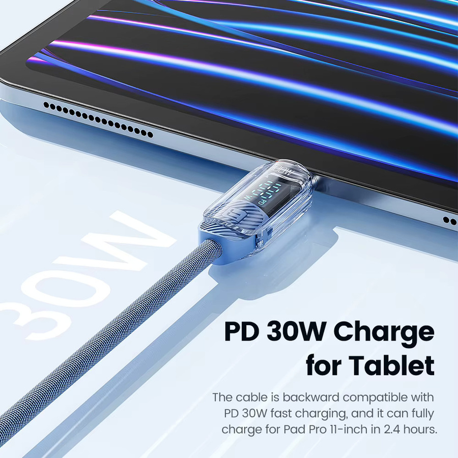 Toocki USB C auf Typ C Kabel 100 W Schnellladegerät mit LED-Anzeige in Transparent Blau - Bild 4
