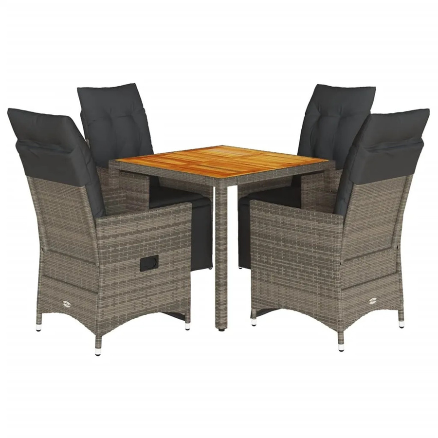 vidaXL 5-teiliges Garten-Bistro-Set aus Poly Rattan und Akazienholz in Grau mit Kissen - Bild 2