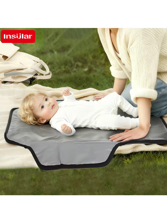 Tragbare und faltbare Baby-Wickelunterlage von Insular, wasserdichte Wickelmatte aus Polyesterfaser für unterwegs, erhältlich in Grün und Grau - Bild 4