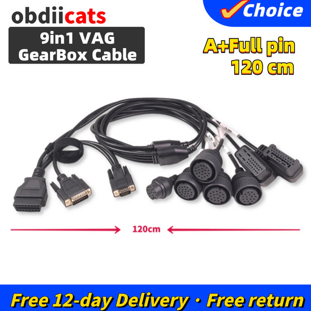 DHCCREATE 9in1 Getriebe Adapter Test Kabel für VAG DQ250 DQ200 DQ380 DL382 DL501 VL300 VL381, 12V DC Datenkabel, Schwarz/Grün, Länge: 120 cm - Bild 1