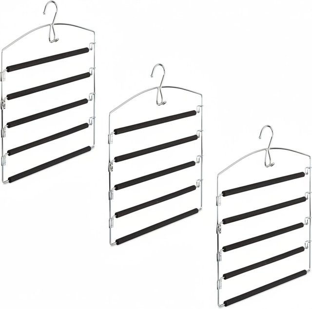 Relaxdays Hosenbügel aus Eisen in Schwarz, herausklappbar, 3er Pack, B/H/T: 44,5 x 37 x 2,5 cm - Bild 1