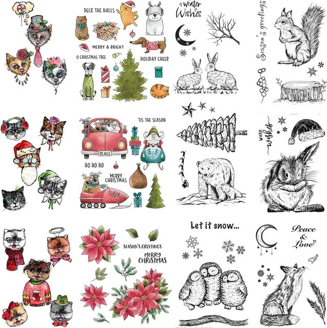 Stempel und Stanzformen Set mit Wintertieren Fuchs Elch und Katze in Multicolor für Scrapbooking und Weihnachtsdekoration - Bild 1