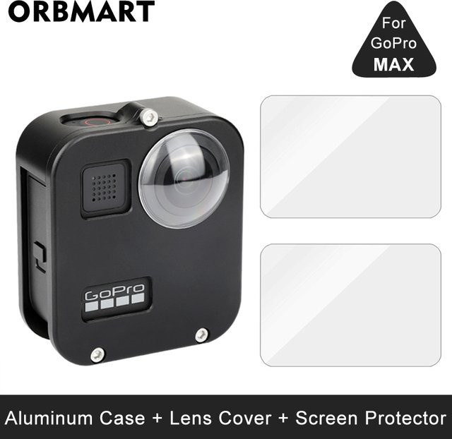 Schutzhülle aus Aluminiumlegierung für GoPro MAX 360 Action Camera inklusive Metallrahmenkäfig, Objektivabdeckung und Displayschutzfolie in Schwarz und Silber - Bild 1