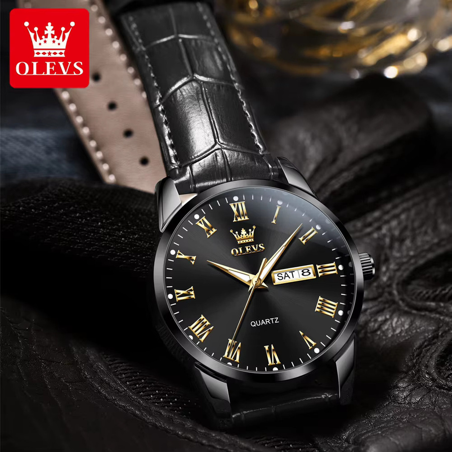 OLEVS Armbanduhr, Quarz, Leder, Gold, Bicolor, Herren - Bild 4