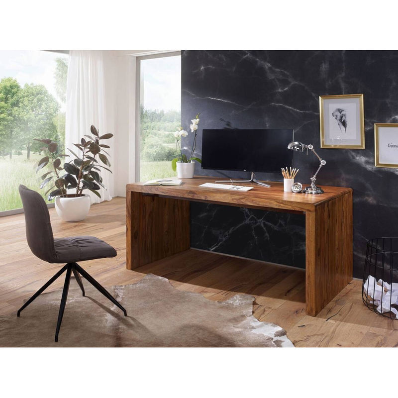 Wohnling Schreibtisch BOHA aus Sheesham Holz in Braun und Beige, B/H/T: 140 x 76 x 80 cm - Bild 4