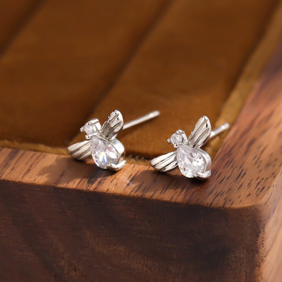 Bienen-Ohrringe, 925 Silber, Diamant, Zirkonia, Unisex - Bild 2