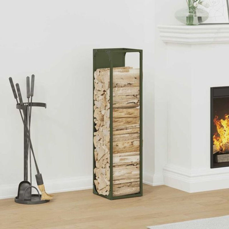 Brennholzregal aus kaltgewalztem Stahl in Olivgrün von Vidaxl im Industrial-Design, B/T/H: 25 x 25 x 100 cm - Bild 1